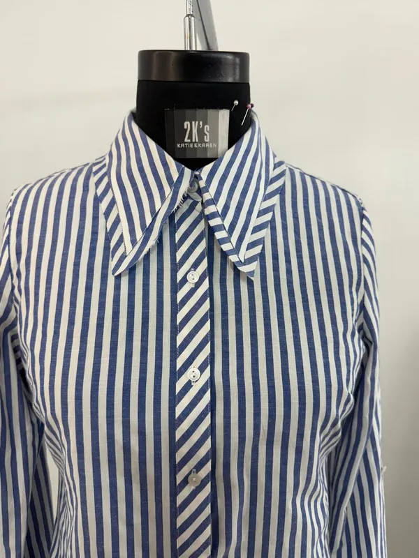 Blue_White_Cotton_Striped_Bow_Tie_Collar_Shirt_For_Women