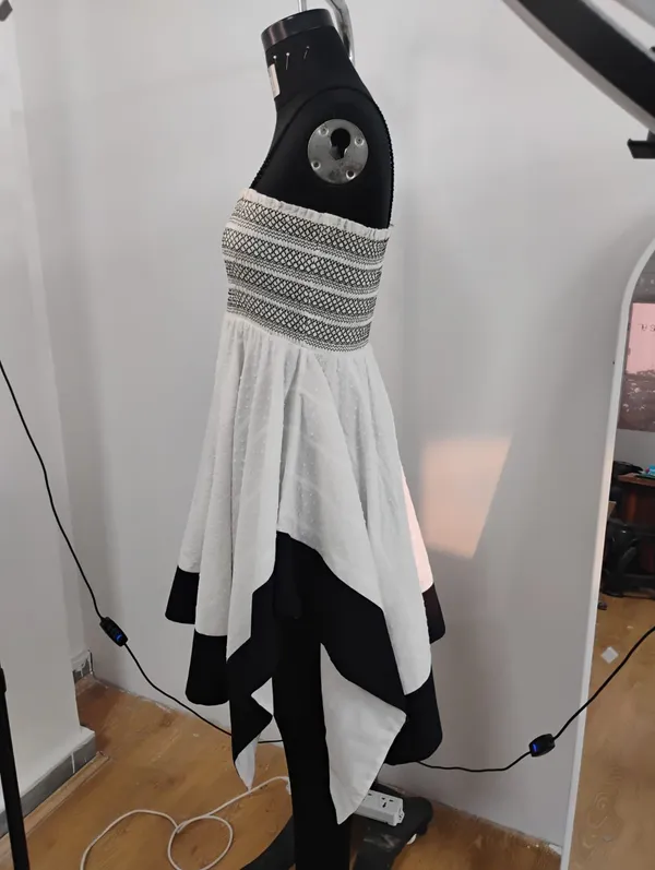 Off_White_Black_Cotton_Dobby_Strapless_Smocked_Asymmetric_Dress_For_Women