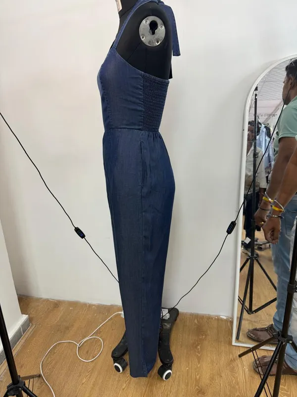 Navy_Blue_Tencel_Denim_Halter_Neck_Smocked_Back_Jumpsuit_For_Women