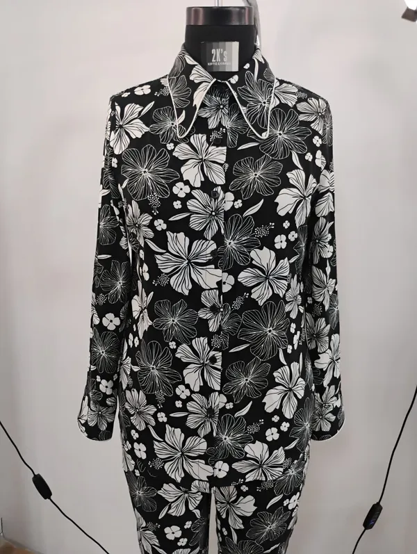Black_White_Floral_Viscose_Rayon_Shirt_Pyjama_Co-Ord_Set_For_Women