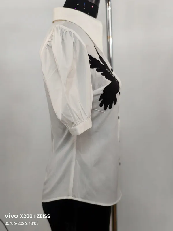White_Cotton_Hummingbird_Embroidered_Collared_Shirt_For_Women