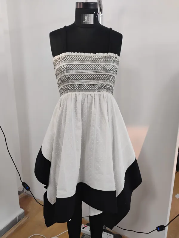 Off_White_Black_Cotton_Dobby_Strapless_Smocked_Asymmetric_Dress_For_Women