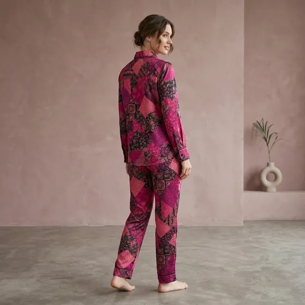Maroon_Black_Print_Shirt_Pyjama_Co-Ord_Set_For_Women