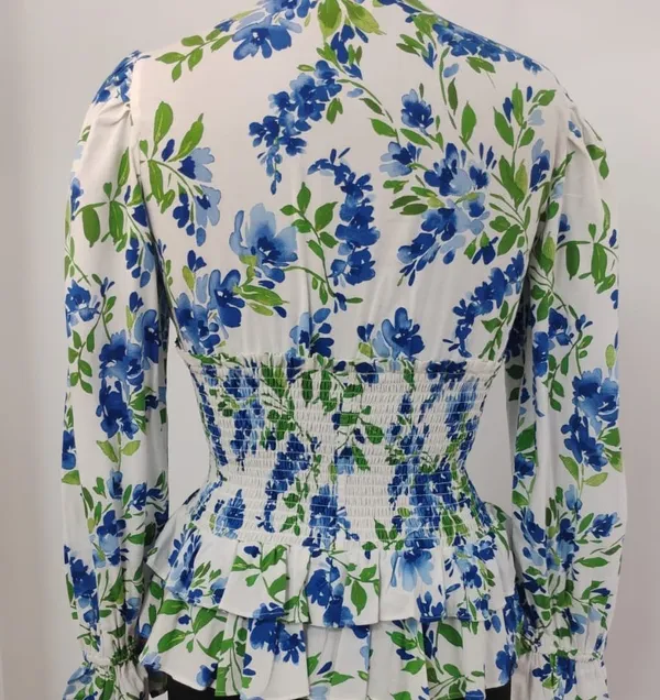 Blue_Floral_Viscose_Rayon_Smocked_Waist_Peplum_Top_For_Women