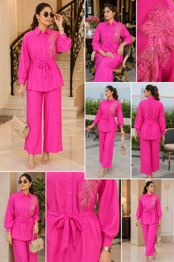 Co-ord_set_with_Hand_Embriodered_Shirt__with_belt_and_Trouser