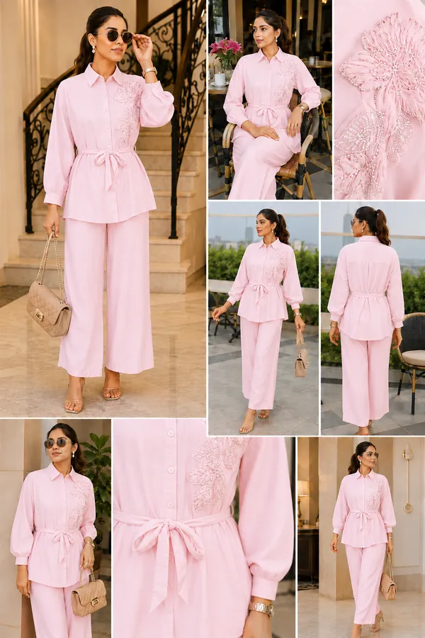 Co-ord_set_with_Hand_Embriodered_Shirt__with_belt_and_Trouser