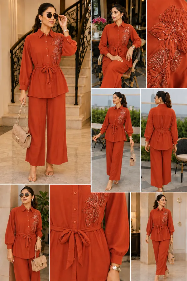 Co-ord_set_with_Hand_Embriodered_Shirt__with_belt_and_Trouser