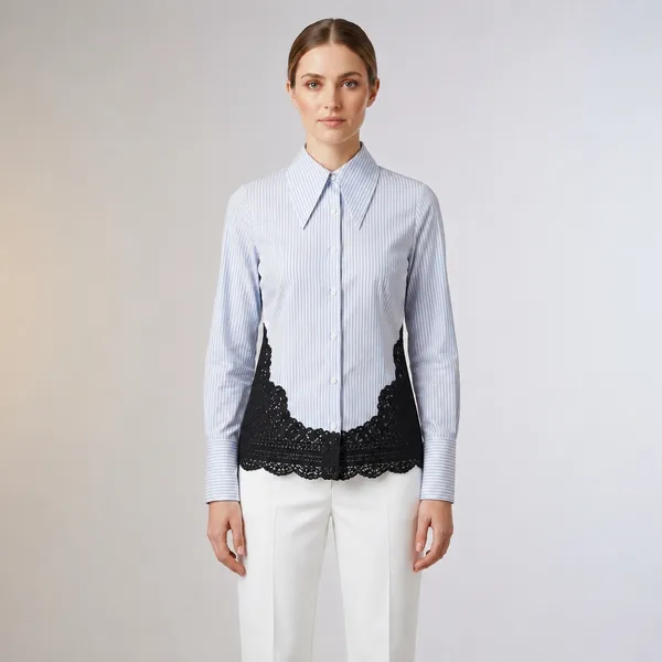 Blue_Stripe_Cotton_Lace_Hem_Formal_Shirt_For_Women