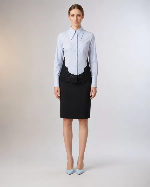 Blue_Stripe_Cotton_Lace_Hem_Formal_Shirt_For_Women