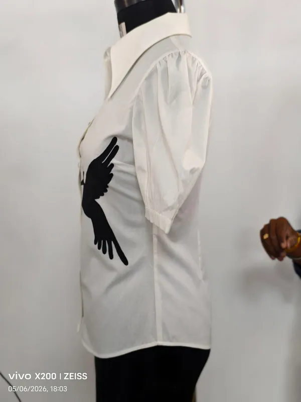 White_Cotton_Hummingbird_Embroidered_Collared_Shirt_For_Women