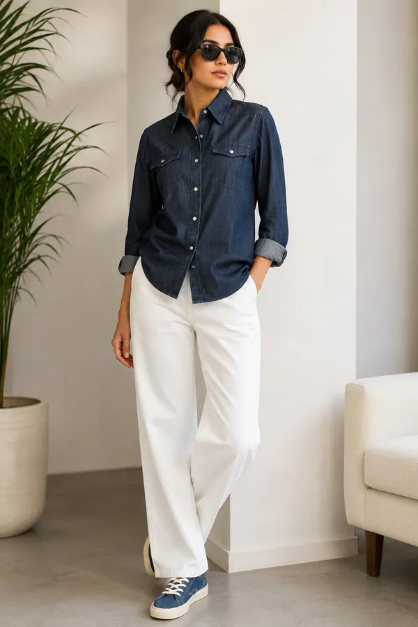 Navy_Blue_Tencel_Denim_Western_Snap_Button_Shirt_For_Women