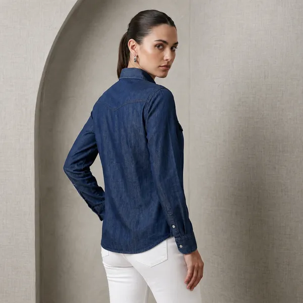 Navy_Blue_Tencel_Denim_Western_Snap_Button_Shirt_For_Women