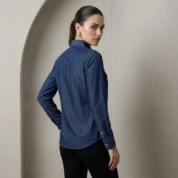Navy_Blue_Tencel_Denim_Western_Snap_Button_Shirt_For_Women