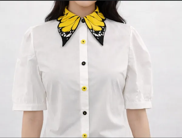 White_&_Yellow_Cotton_Butterfly_Wing_Collar_Shirt_For_Women