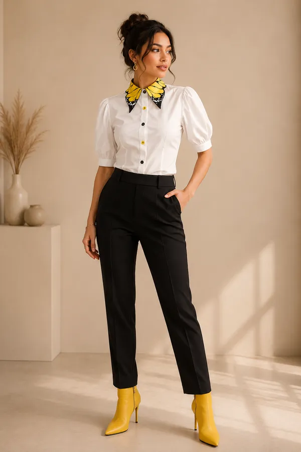 White_&_Yellow_Cotton_Butterfly_Wing_Collar_Shirt_For_Women