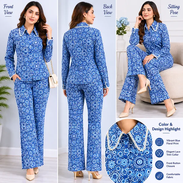 Blue_Viscose_Rayon_Mosaic_Print_Shirt_Pajama_Co-Ord_Set_For_Women