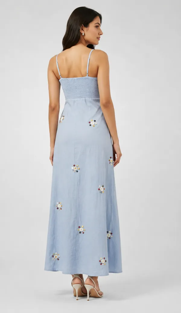 Ice_Blue_Chambray_Floral_Button_Embroidered_Strappy_Maxi_Dress_For_Women