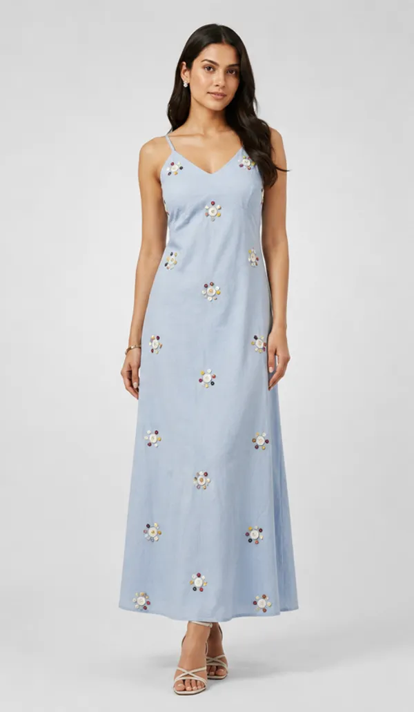 Ice_Blue_Chambray_Floral_Button_Embroidered_Strappy_Maxi_Dress_For_Women