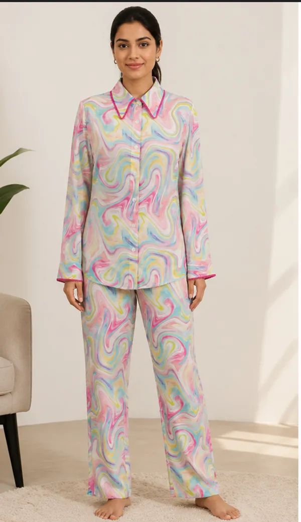 Multicolor_Viscose_Rayon_Swirl_Print_Shirt_Pajama_Co-Ord_Set_For_Women