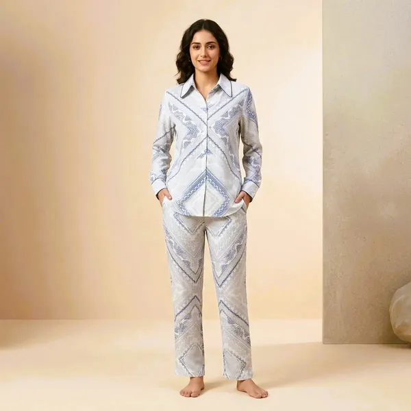 Light_blue_Viscose_Rayon_Bandana_Print_Relaxed_Loungewear_Set_For_Women