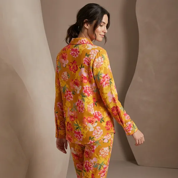 Mustard_Yellow_Viscose_Rayon_Floral_Print_Shirt_Pyjama_Co-Ord_Set_For_Women