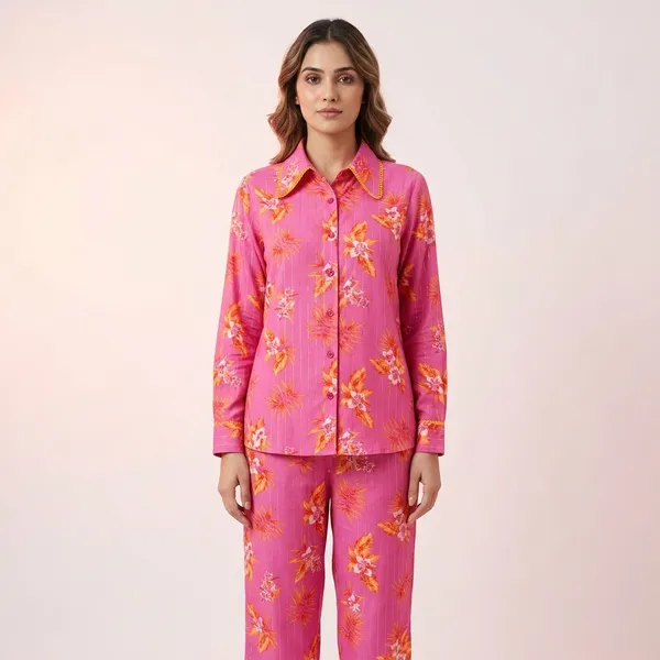 Pink_Floral_Viscose_Rayon_Shirt_Pajama_Co-Ord_Set_For_Women
