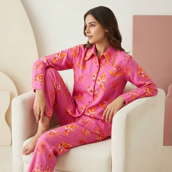 Pink_Floral_Viscose_Rayon_Shirt_Pajama_Co-Ord_Set_For_Women