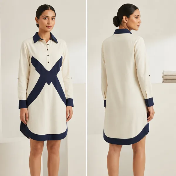 Navy_Blue_&_White_Cotton_Dobby_Color_Block_Shirt_Dress_For_Women