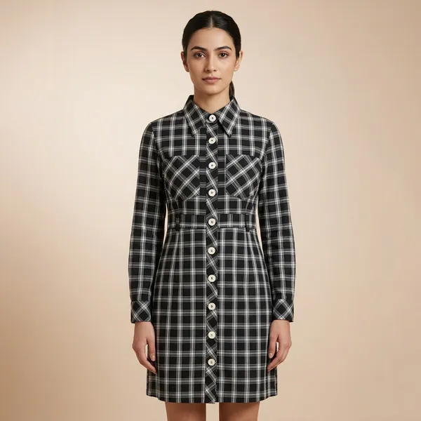 Check_Yarn_Dyed_Cotton_Plaid_Button-Down_Shirt_Dress_For_Women