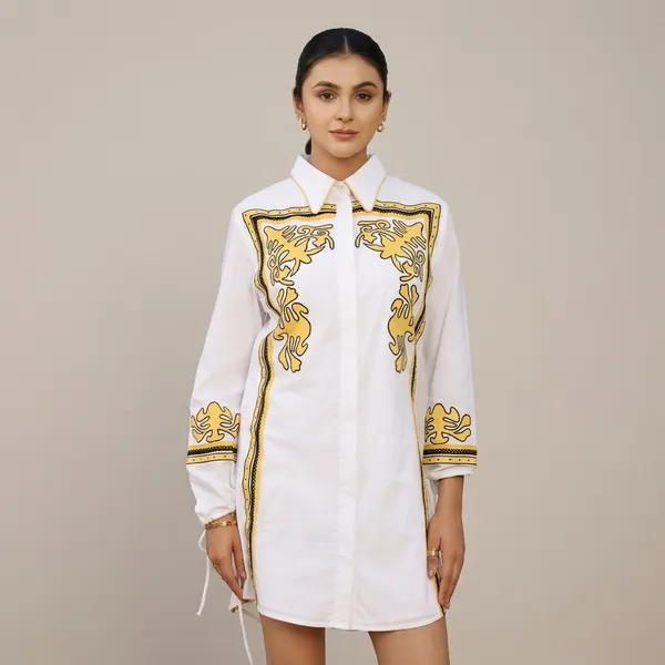 Ochre_White_Cotton_Cambric_Applique_Shirt_Dress_For_Women