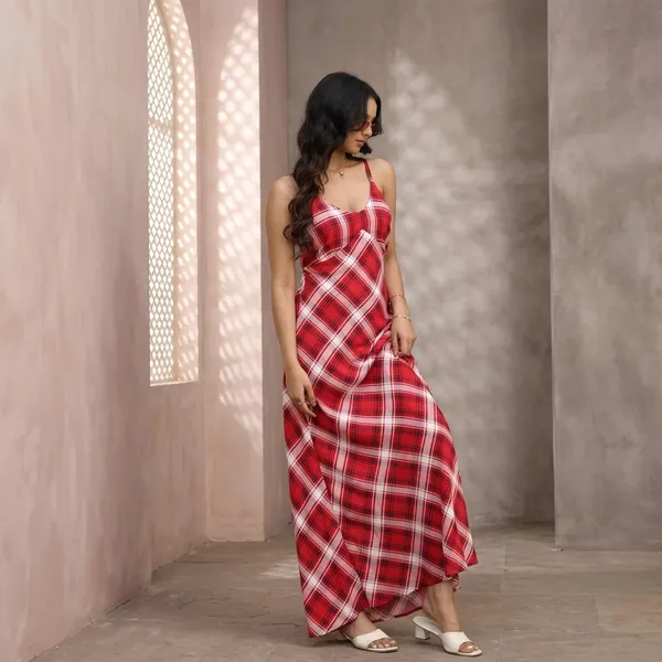 Red_Printed_Rayon_Bias_Cut_Check_Maxi_Dress_For_Women