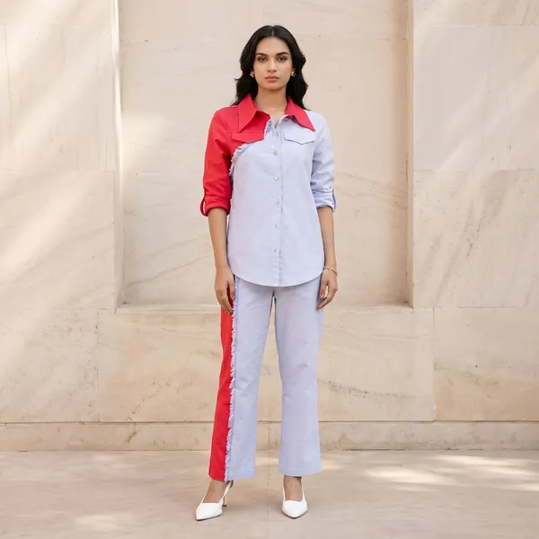 Blue_And_Red_Oxford_Cotton_Lyocell_Linen_Coord_Set_For_Women