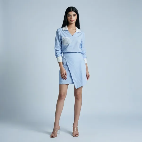Blue_Soft_Blend_Wrap_Skirt_For_Women