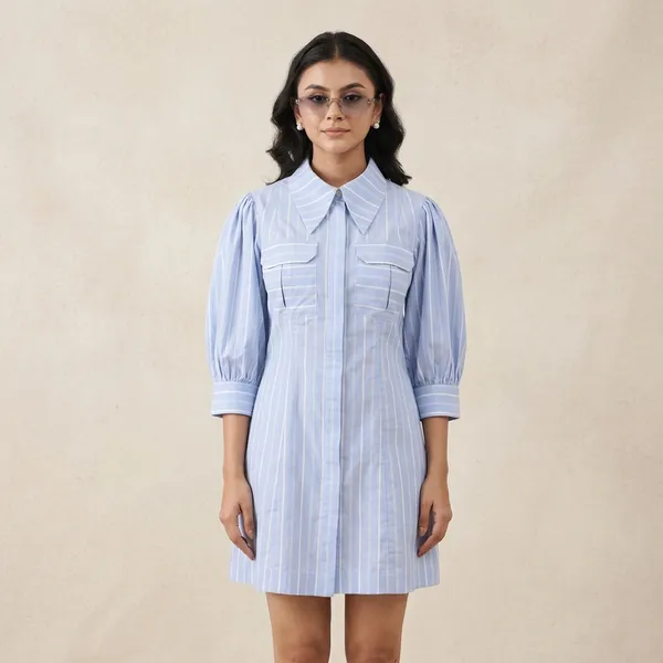 Stripe_Yarn-Dyed_Cotton_Panelled_Shirt_Dress_For_Women