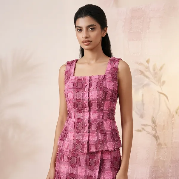Roselle_Blush_Jacquard_Sleeveless_Flared_Top_For_Women