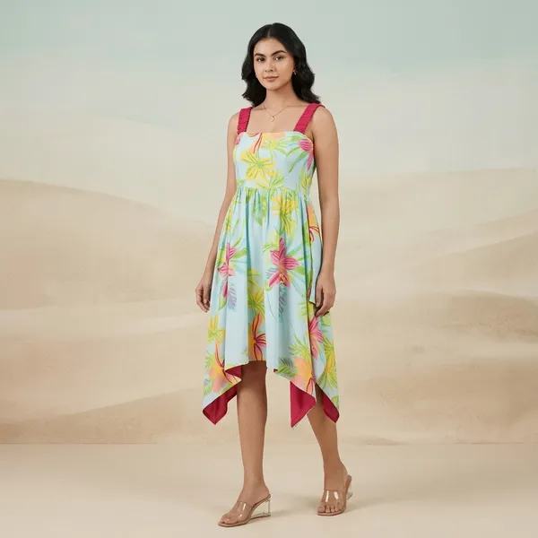 Tropical_Print_Rayon_Asymmetric_Dress_For_Women