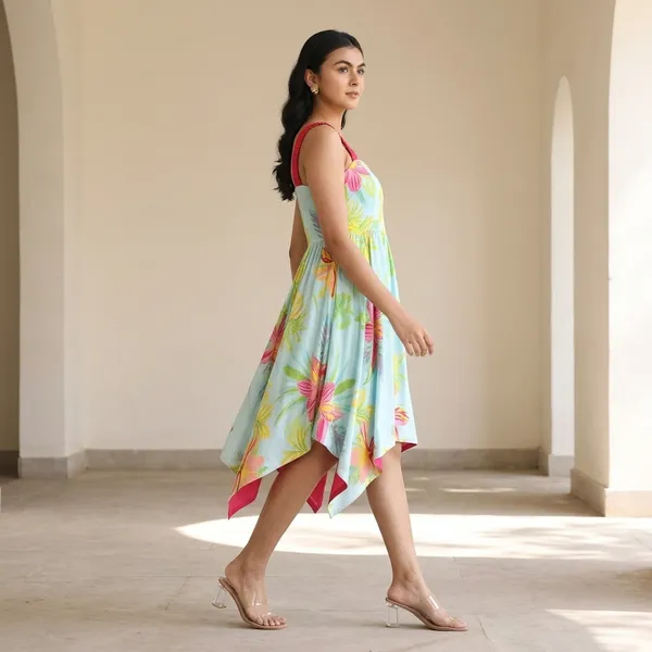 Tropical_Print_Rayon_Asymmetric_Dress_For_Women