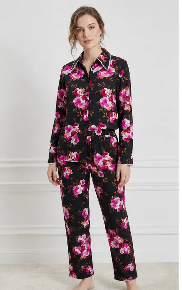 Black_Floral_Viscose_Rayon_Shirt_Pajama_Co-Ord_Set_For_Women