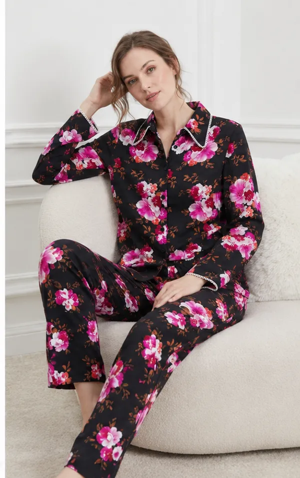 Black_Floral_Viscose_Rayon_Shirt_Pajama_Co-Ord_Set_For_Women
