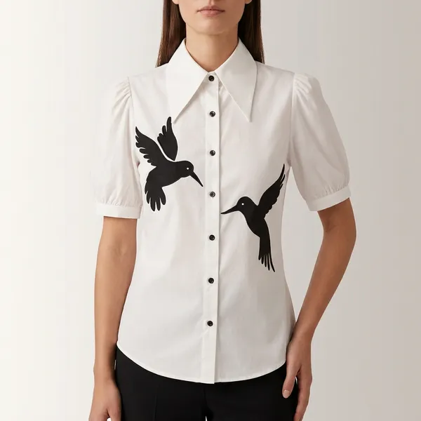 White_Cotton_Hummingbird_Embroidered_Collared_Shirt_For_Women