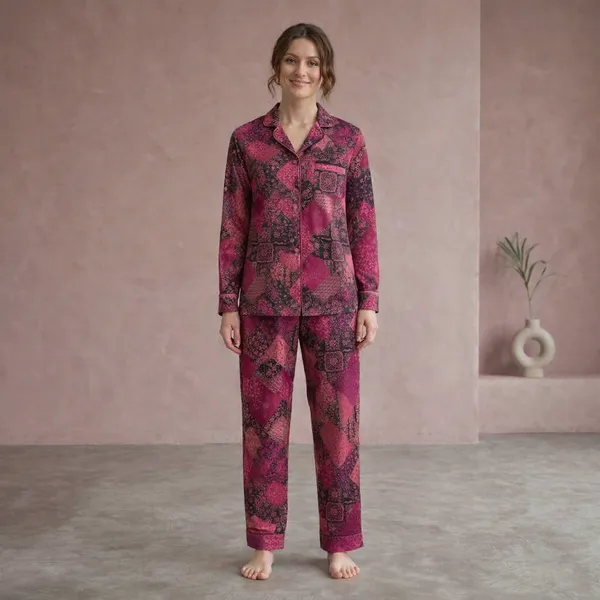 Maroon_Black_Print_Shirt_Pyjama_Co-Ord_Set_For_Women
