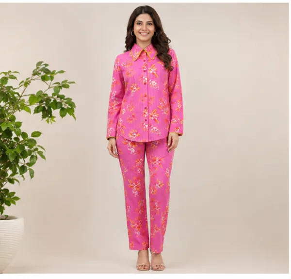 Pink_Floral_Viscose_Rayon_Shirt_Pajama_Co-Ord_Set_For_Women