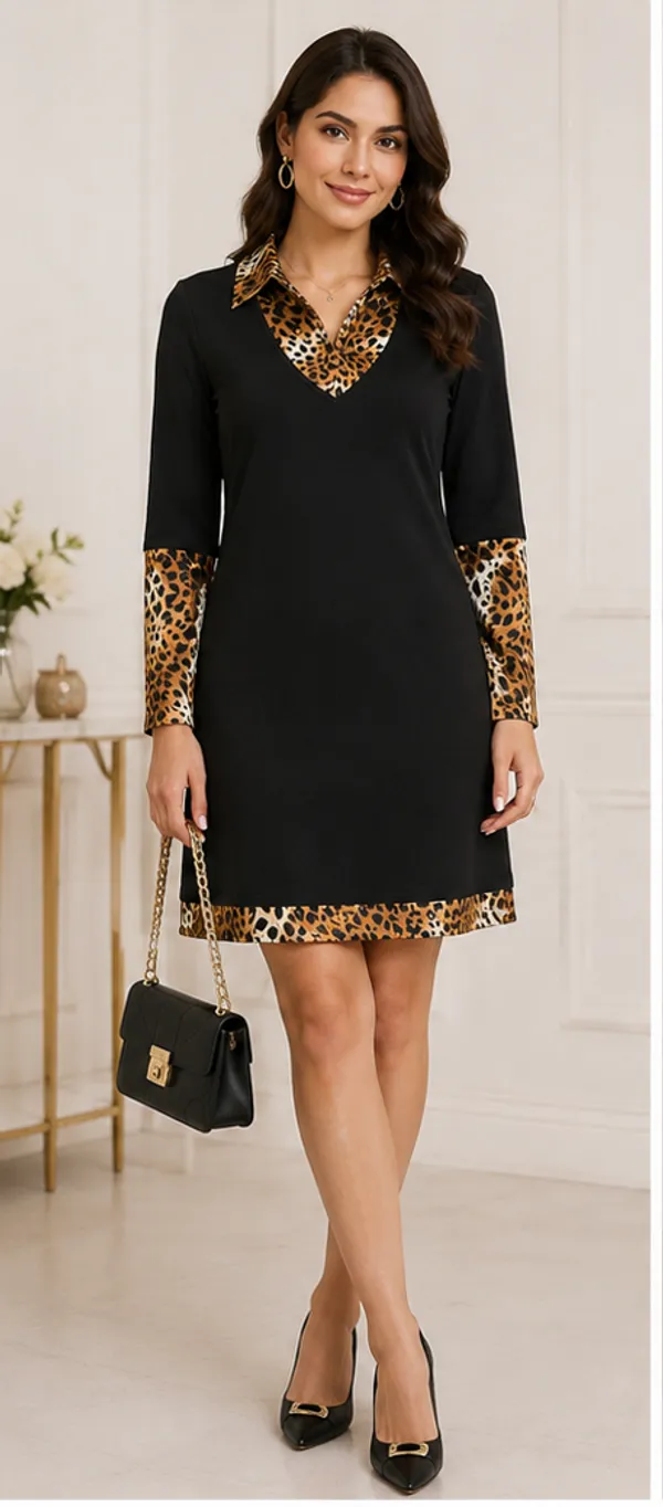 Black_Poly_Spandex_Knit_Animal_Print_Midi_Bodycon_Dress_For_Women