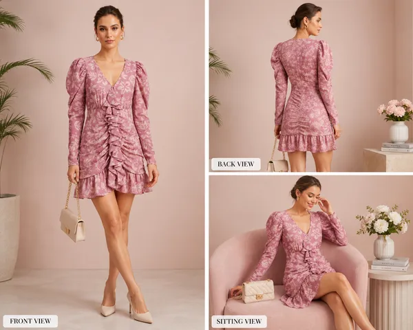 Pink_Floral_Silk_Finish_Poly_Puff_Sleeve_Ruched_Mini_Dress_For_Women
