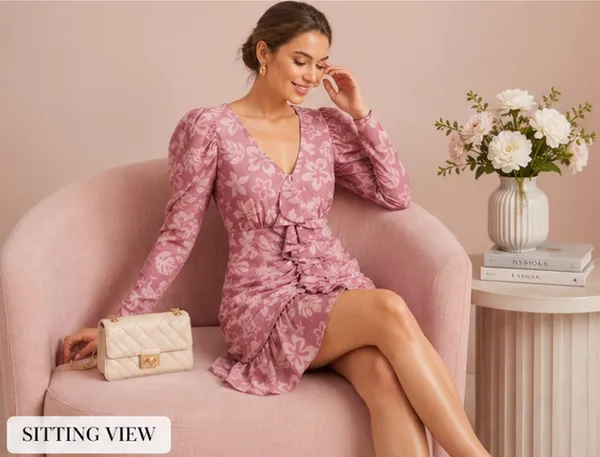 Pink_Floral_Silk_Finish_Poly_Puff_Sleeve_Ruched_Mini_Dress_For_Women