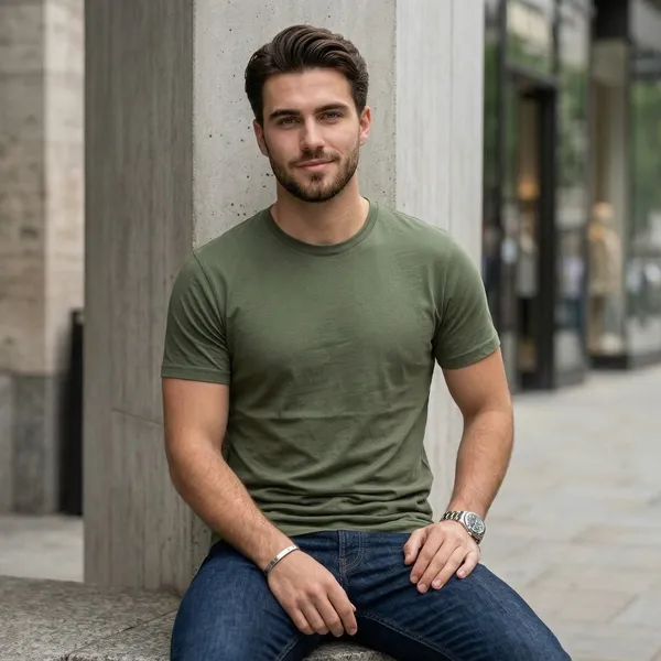 Shorttall_Plain_Round_Neck_Cotton_Tee_Military_Green_Military_Green