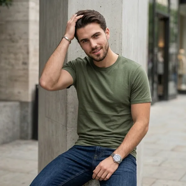 Shorttall_Plain_Round_Neck_Cotton_Tee_Military_Green_Military_Green
