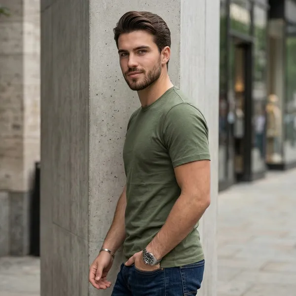 Shorttall_Plain_Round_Neck_Cotton_Tee_Military_Green_Military_Green