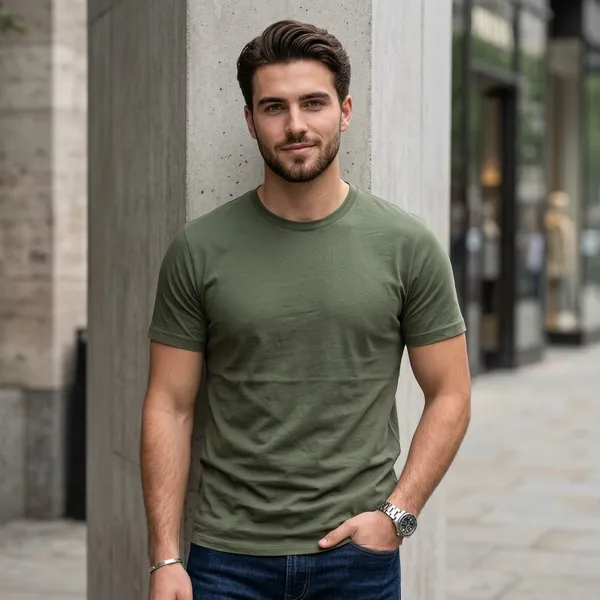 Shorttall_Plain_Round_Neck_Cotton_Tee_Military_Green_Military_Green