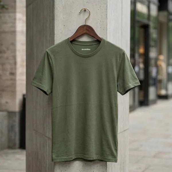 Shorttall_Plain_Round_Neck_Cotton_Tee_Military_Green_Military_Green